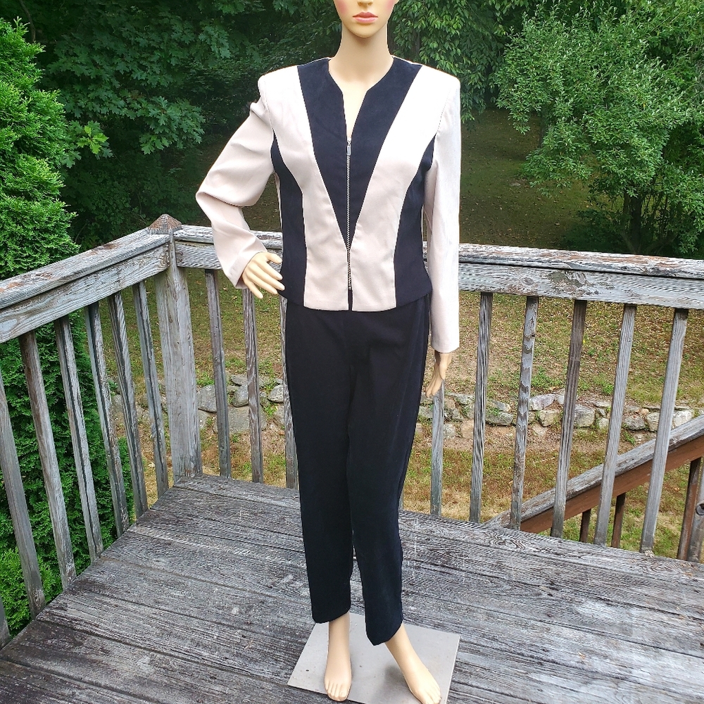 Amanda Smith Petites Dresses 2 pc Suit Jacket & Pants Black & Cream Size 8P - Picture 14 of 16